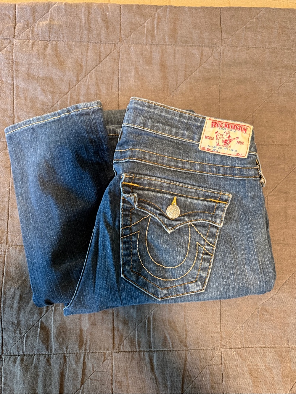 True Religion Women's Skinny Blue Denim Jeans - Classic Pocket Stitch